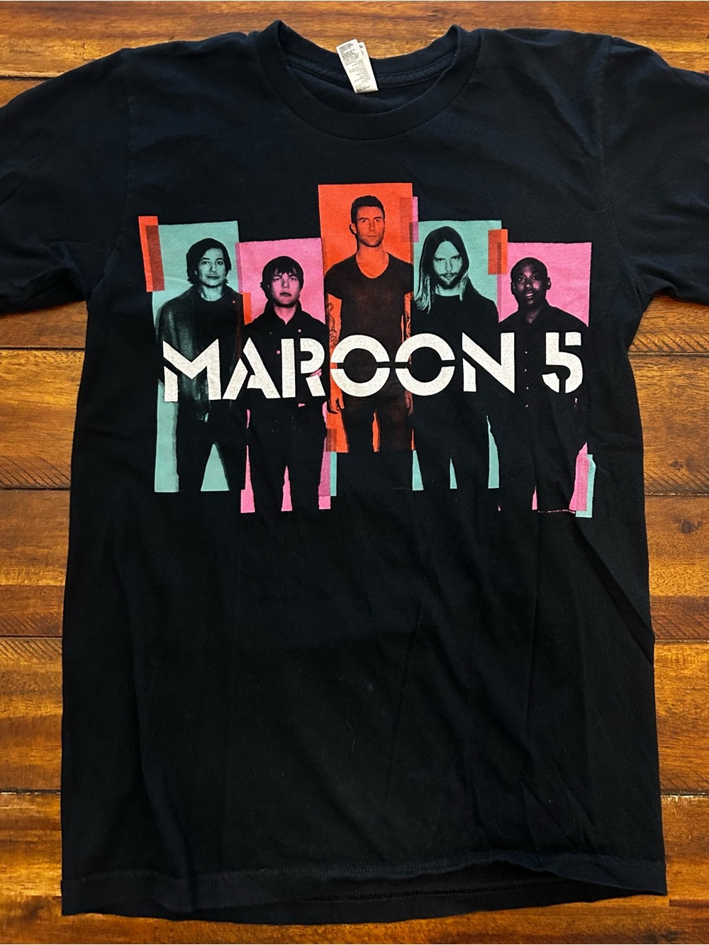 American Apparel Black Maroon 5 Graphic Tee with Pink & Teal Accents